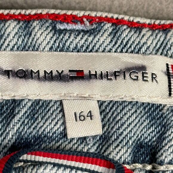 Tommy Hilfiger Girls Jeans Size 14 Light Wash Tapered Leg Frayed Hem High Rise - Picture 10 of 16